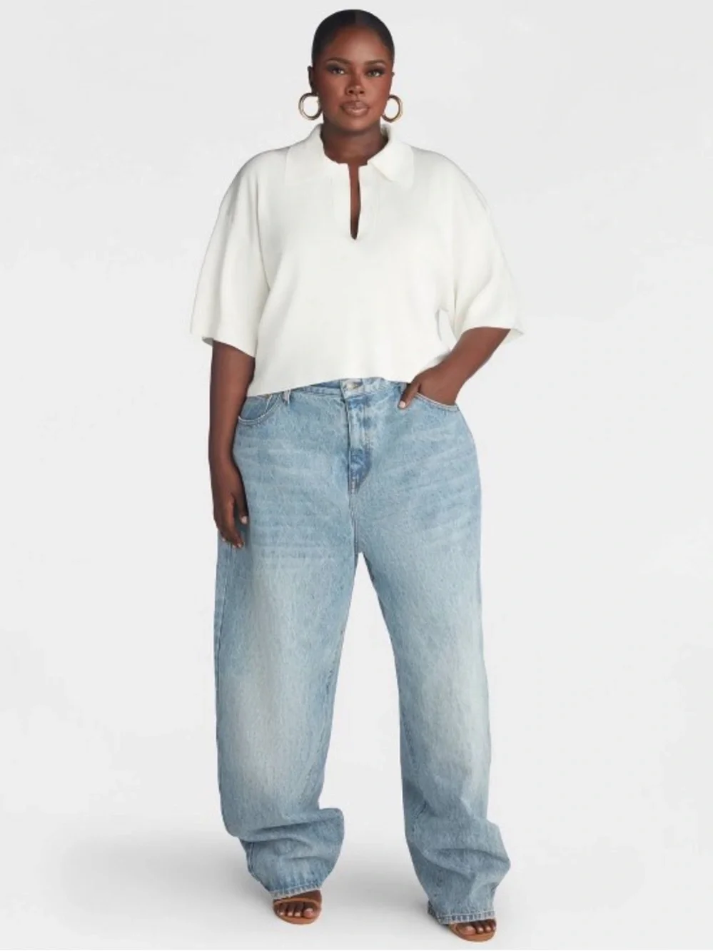 KBB by KAHLANA Women’s Short Sleeve Boxy ‘The Cropped Polo Sweater’ WHITE - Picture 3 of 9